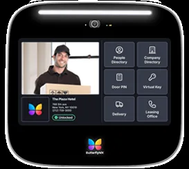 ButterflyMX video intercom access control panel mounted at an NYC apartment entrance.