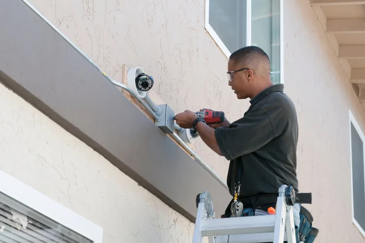 Security camera installation to deter crime at an NYC home