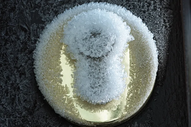 Ice forming inside an exterior door lock during a New York City winter.