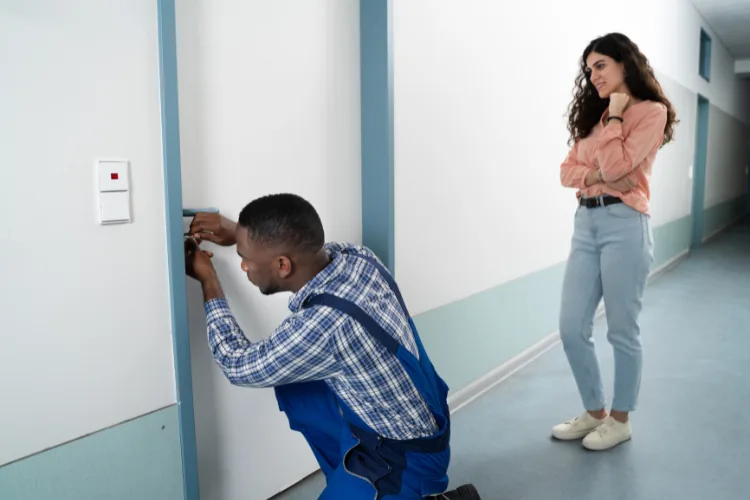 Locksmith helping a homeowner during a residential lockout in NYC