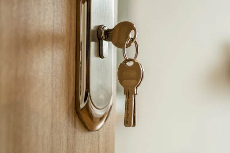 Traditional keyed door lock on a New York City home